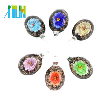 MC0050 Bonne Qualité Plat Ovale Mère Cadeau Fleur Lampwork Verre Focal Perle Pendentifs 12 pcs / boîte